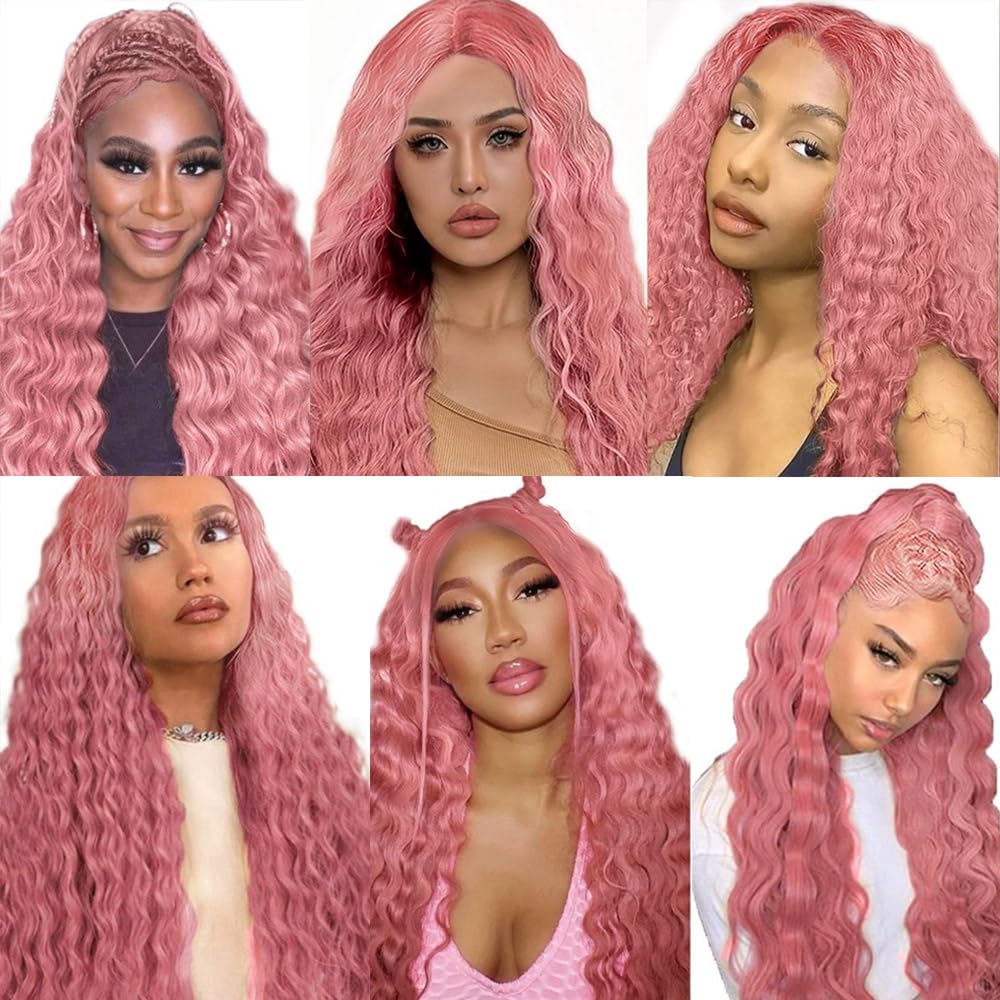 Pink Bundles Human Hair Deep Wave Bundles 14 16 18 Inch Unprocessed Brazilian Virgin Hair 3 Bundle Deals Quick Weave Hair Extensions 50 Gram Per Bundle