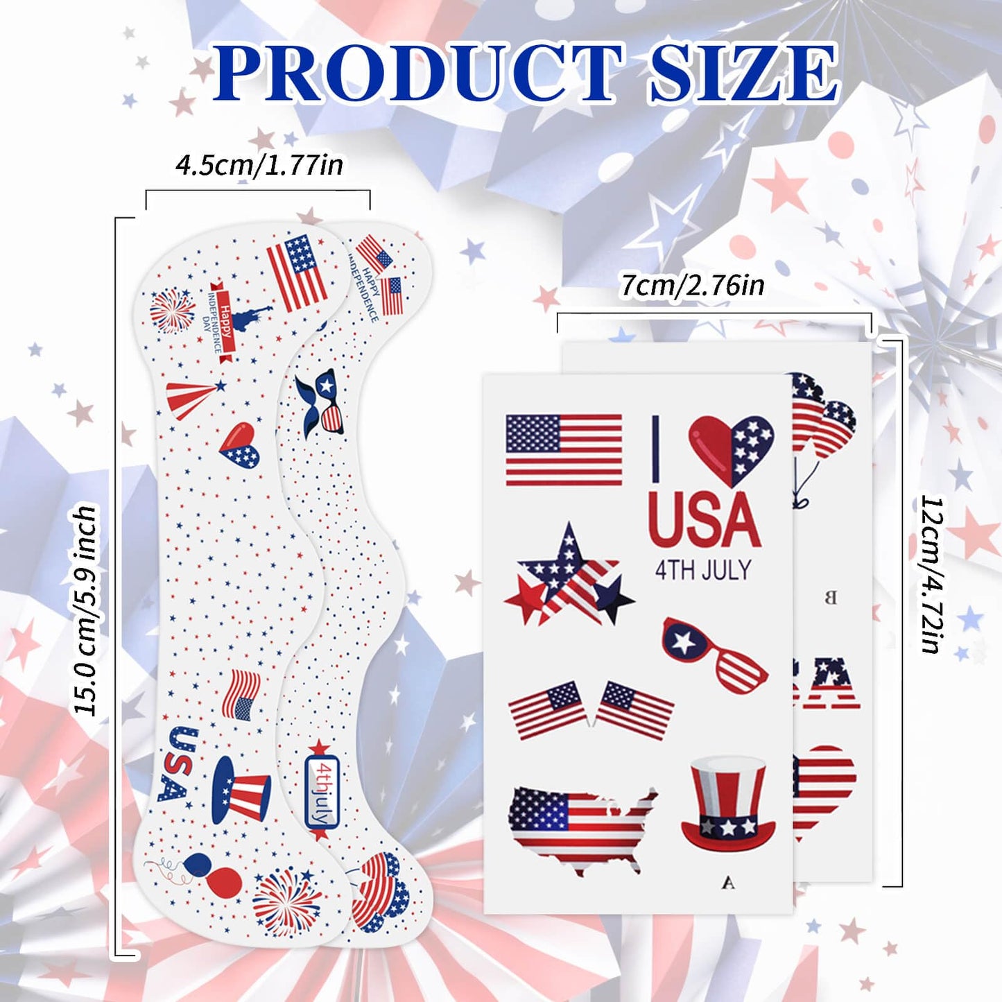 Paminify 4th of July Freckles Tattoos,Fourth of July Glitter Freckle Face Accessories, Patriotic USA Red White Blue Temporary Star Stickers,Independence Flag Makeup,8 PCS+13 PCS