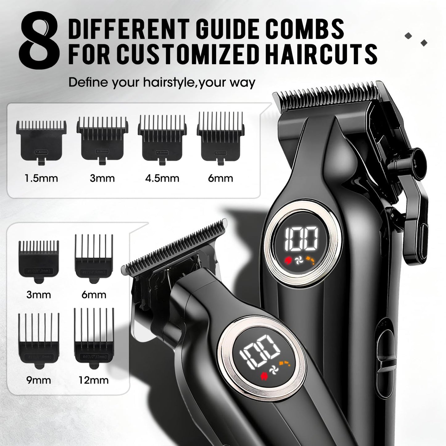 Zesuti Professional Hair Clippers for Men,Cordless Barber Clippers and Trimmers Set with LED Display, Rechargeable Mens Electric Beard Trimmer,Self Haircut Fade Kit & Clipper Oil
