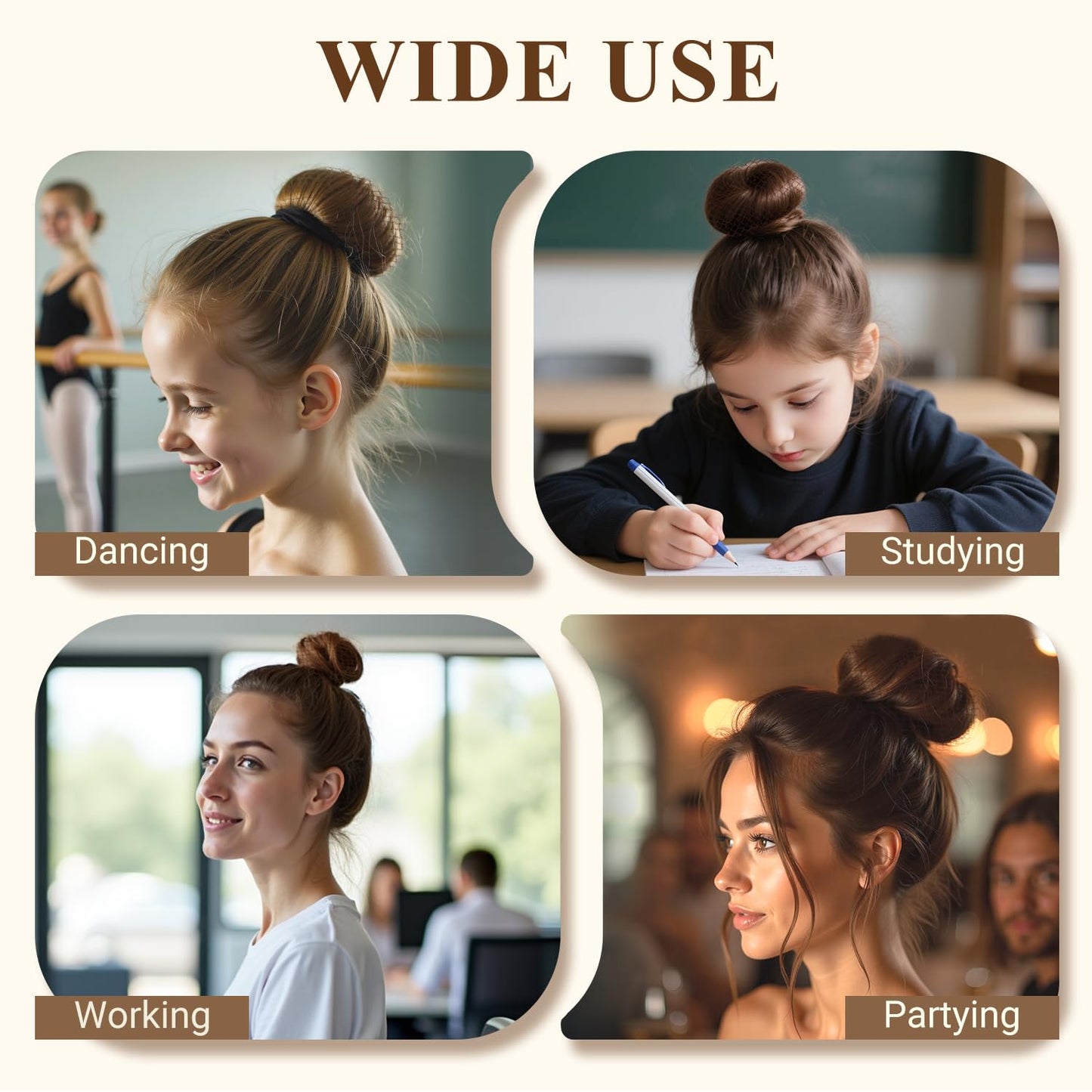 Bobby Pins and Hair Nets Set - Invisible Hair Accessories for Ballet Buns | U Pins, Elastic Bands, Clear Rubber Bands (11.81 & 19.86 in)