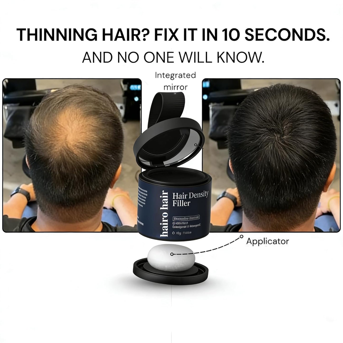 Hair Density Filler Powder - Instant Gray Coverage & Bald Spot Concealer | 10g Waterproof Touch-Up for Men & Women (Black)