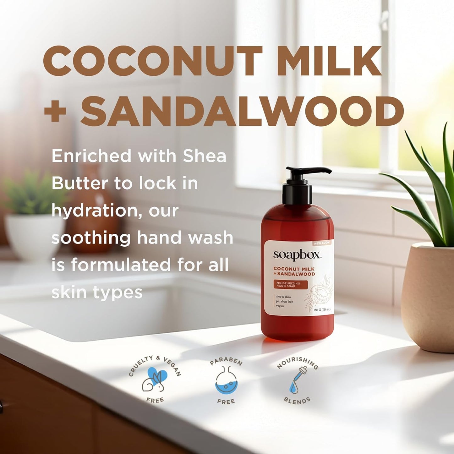 Coconut Milk & Sandalwood Liquid Hand Soap Refill - Moisturizing Gentle Cleanser | 64 oz, Clean Ingredients