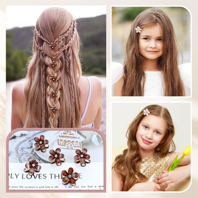 Mini Crystal Flower Hair Claw Clips - 40 Pack Floral Barrettes for Women & Girls | 2cm Size