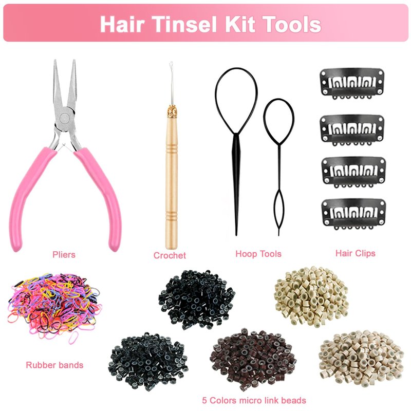 Hair Tinsel Kit - 48 Inch 8000 Strands Heat Resistant Glitter Extensions | 20 Color Options for Sparkling Hair Effects
