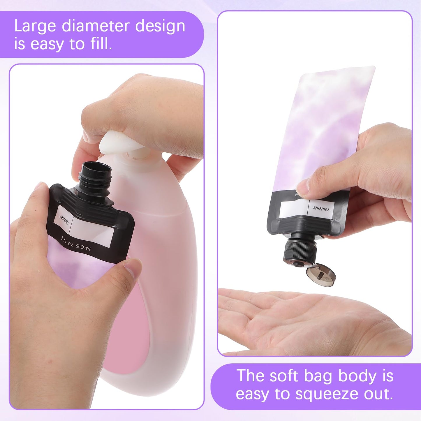 Dimeho 6 Pcs Travel Pouches for Toiletries, 3 oz Travel Size Containers Leak Proof Empty Squeeze Pouches TSA Approved Refillable Travel Bottles for Liquids Shampoo Conditioner Pouch Travel Accessories