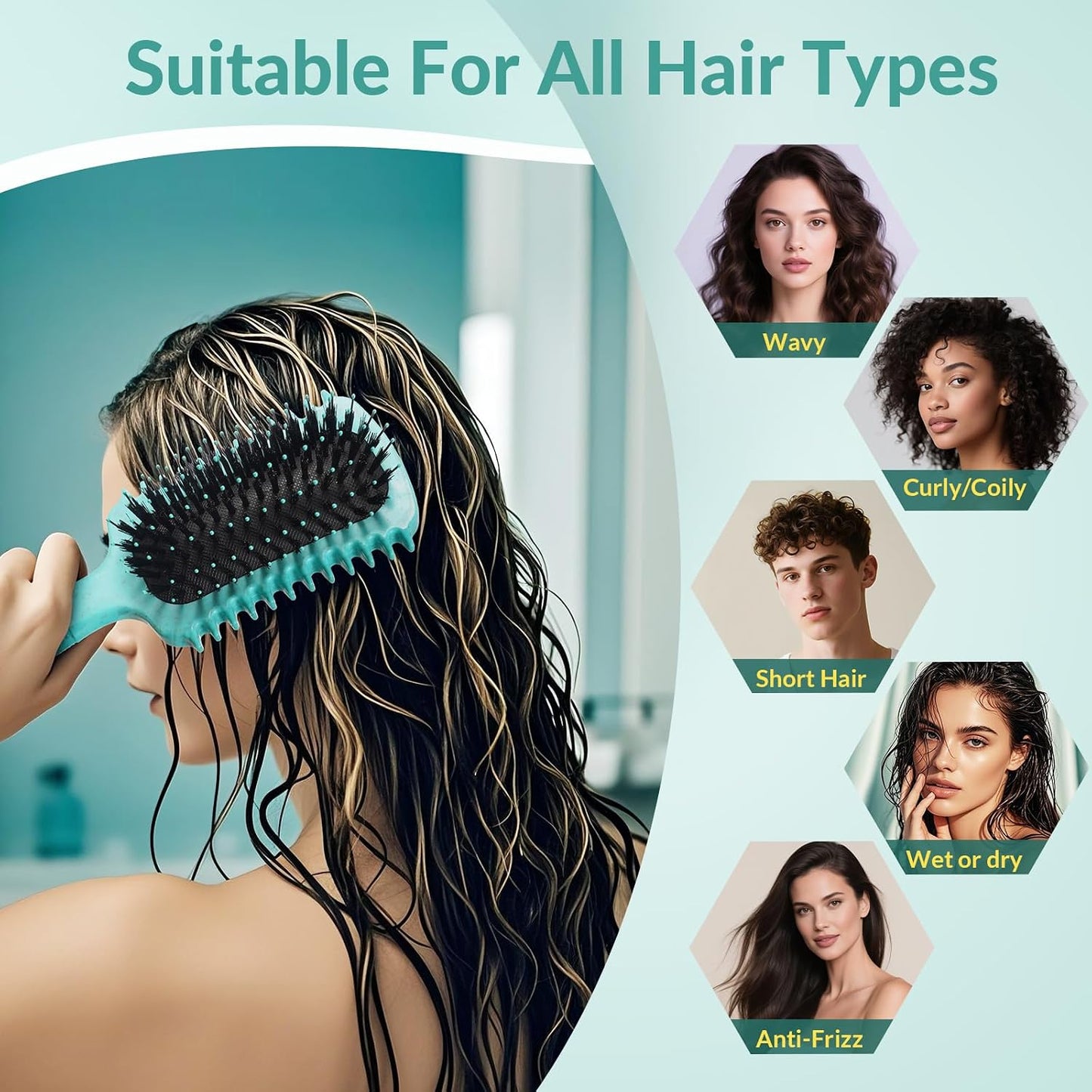Curl Defining Brush - Curly Hair Detangler for Effortless Styling | Reduces Frizz on All Hair Types