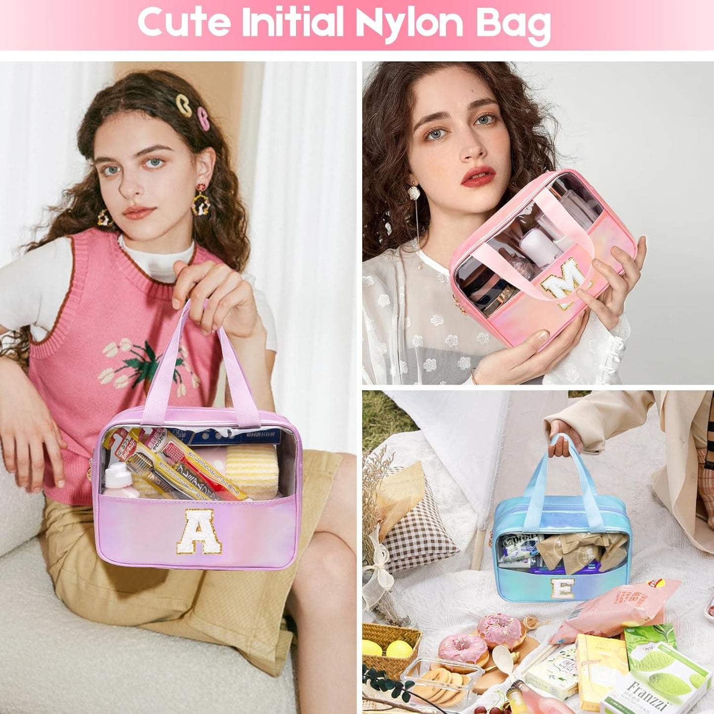 Personalized Pink Clear Makeup Bag - Large Cosmetic Organizer for Travel | Ideal Gift for Women & Girls