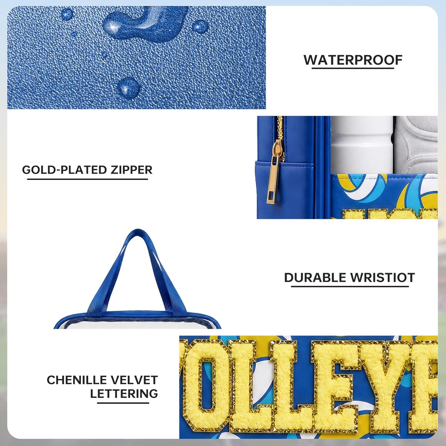Volleyball Makeup Bag - Clear Chenille Letter Cosmetic Pouch | Portable Travel Toiletry Bag for Girls