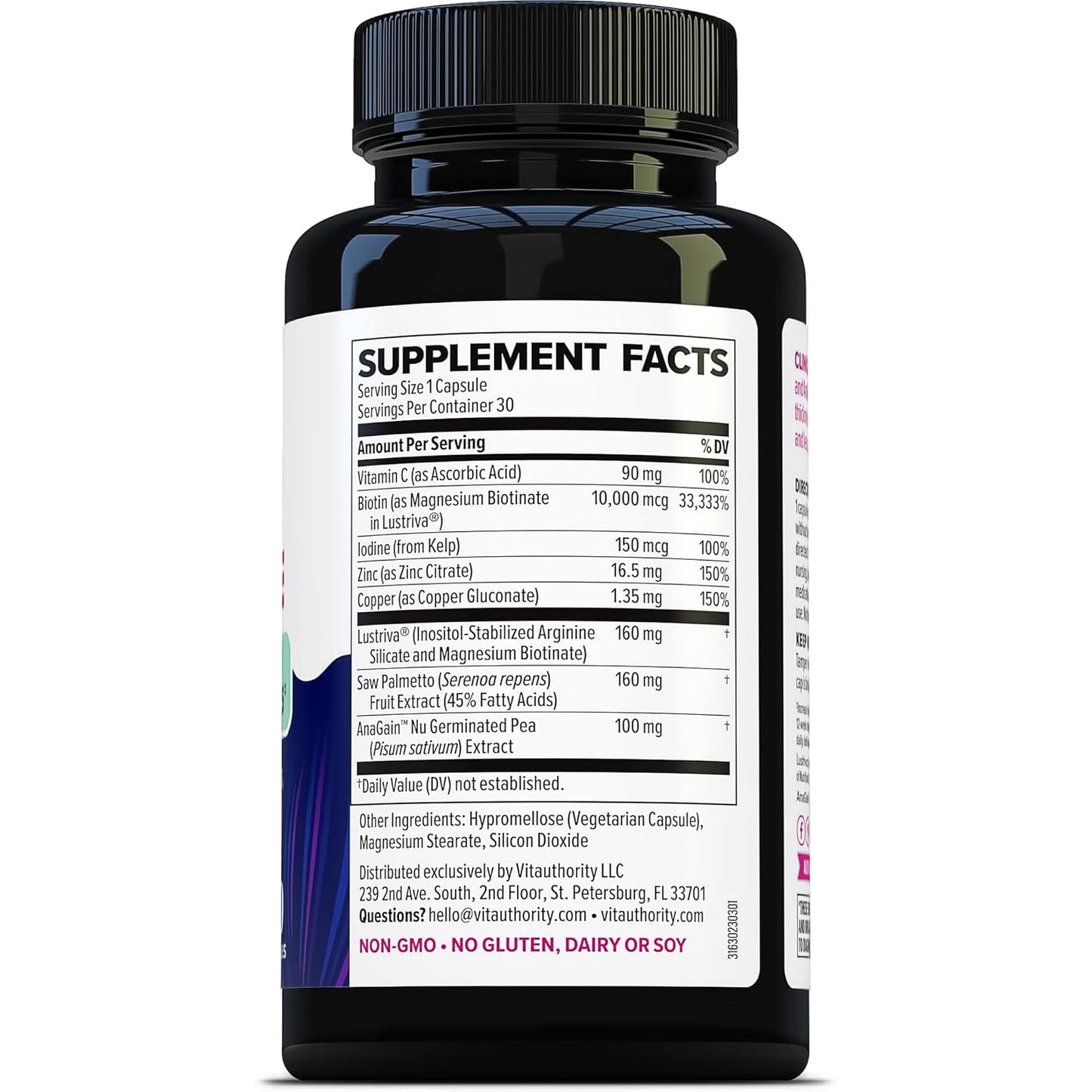 Lustriva Hair Growth Supplement - DHT Blocker Vitamins for Thicker, Fuller Hair | Biotin, Saw Palmetto, Zinc & Copper | 30 Capsules