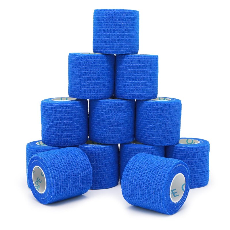 OK TAPE 12 Rolls Self Adhesive Bandage Wrap, Elastic Athletic Tape, Self Stick Bandage Tape, Vet Wrap, Medical Wrap for Wrist, Feet, 2" x 5 Yards - Blue