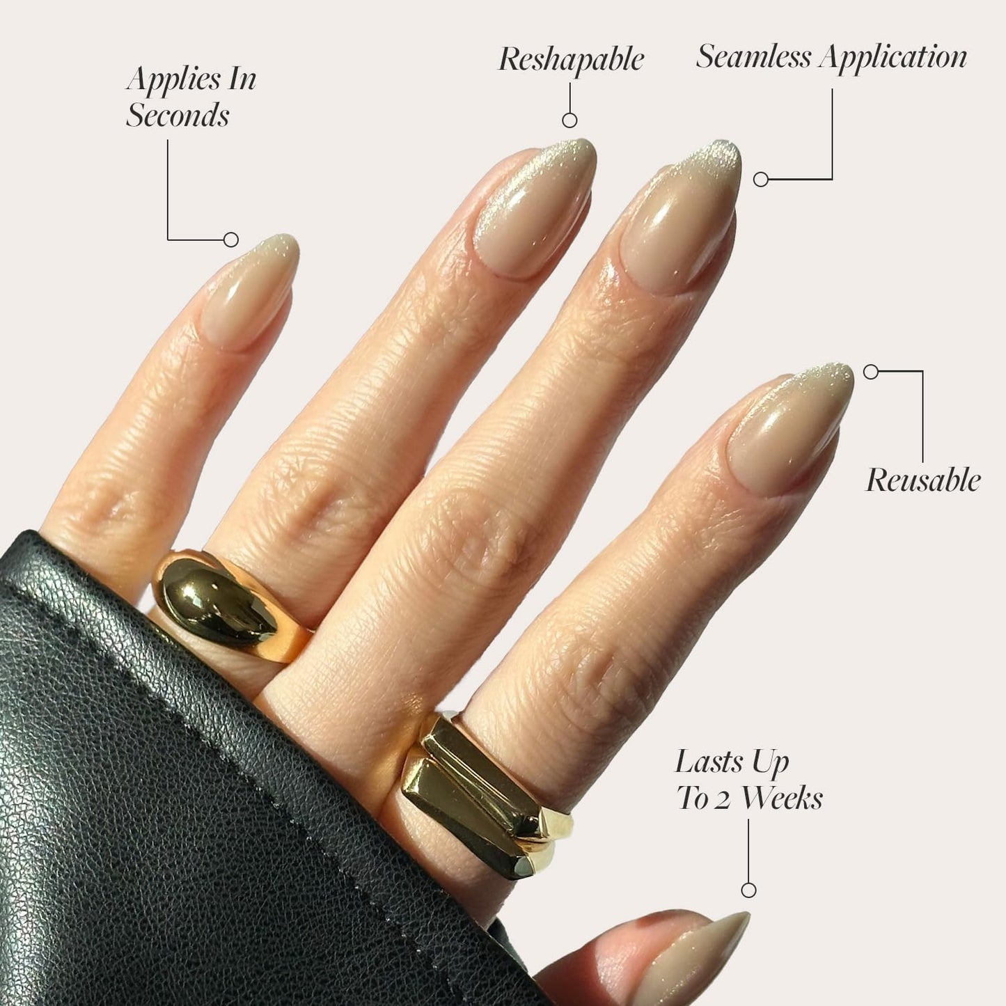 Glamnetic Press On Nails - Honey Bun | Trendy Velvet Sparkly Short Almond Nails | 30 Nail Kit with Glue, 15 Sizes