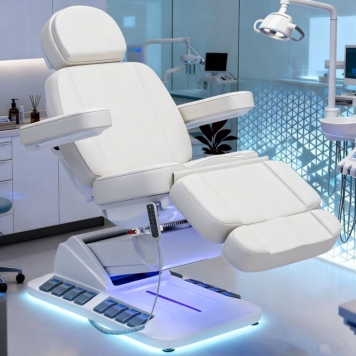 Icoget 4 Motor Electric Massage Table No Assembly, Thermal Heating Swivel & Tilt Esthetician Exam Medical Podiatry Treatment Bed for Dental Clinic，Aesthetic Facial Lash Tattoo Chair