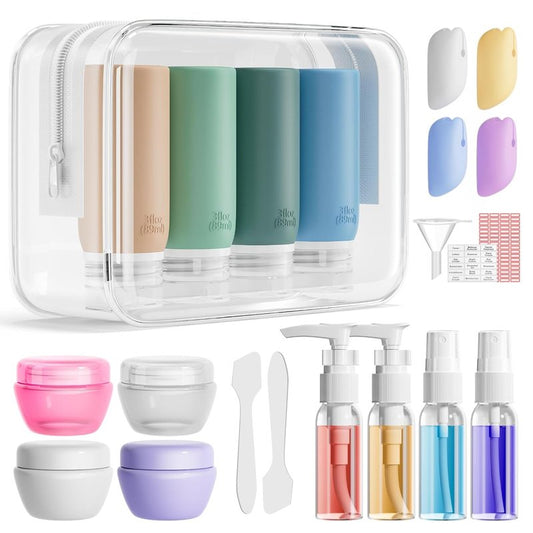 Travel Bottles for Toiletries - 21 Pack Leak-Proof Silicone Containers | TSA Compliant, BPA Free, Green