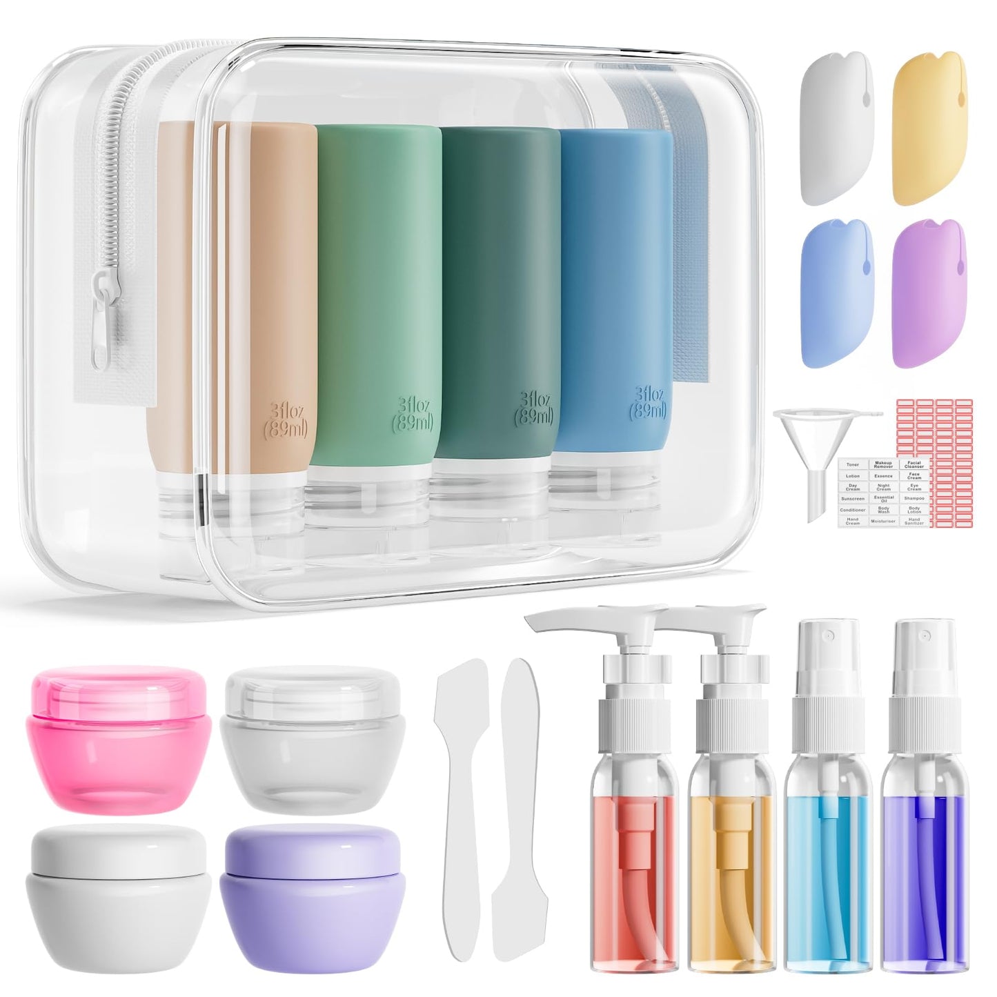 Muslish 21 Pack Travel Bottles for Toiletries, Leak-Proof TSA Compliant Silicone Travel Size Containers for Shampoo and Conditioner, BPA Free with Toiletry Bag (Green)