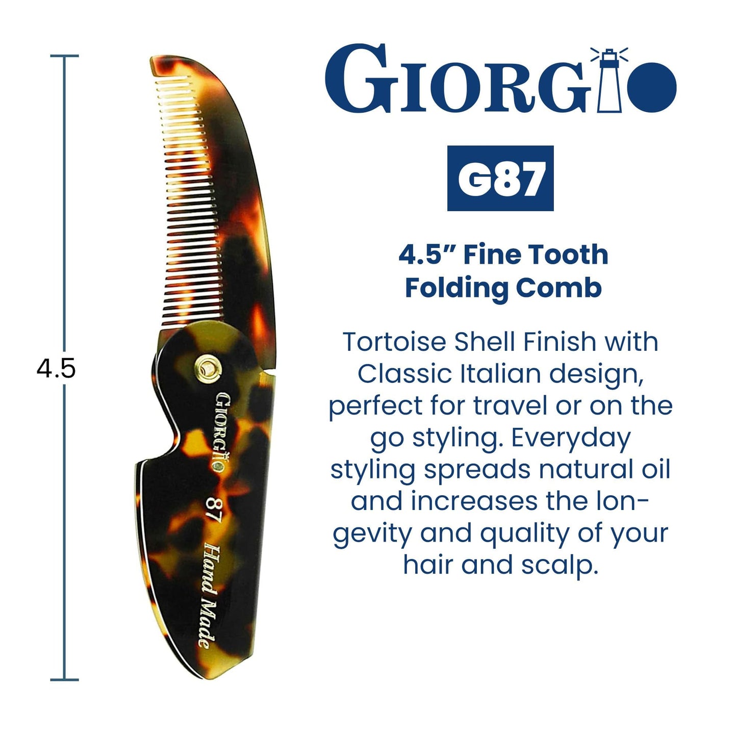Giorgio G87 Gentleman's Tokyo Folding Pocket Comb, Flexible Men's Hair, Beard and Mustache Pocket Comb. Hand-Made of quality Durable Cellulose Acetate + GBRD1 6 Inch Beard and Mustache Brush