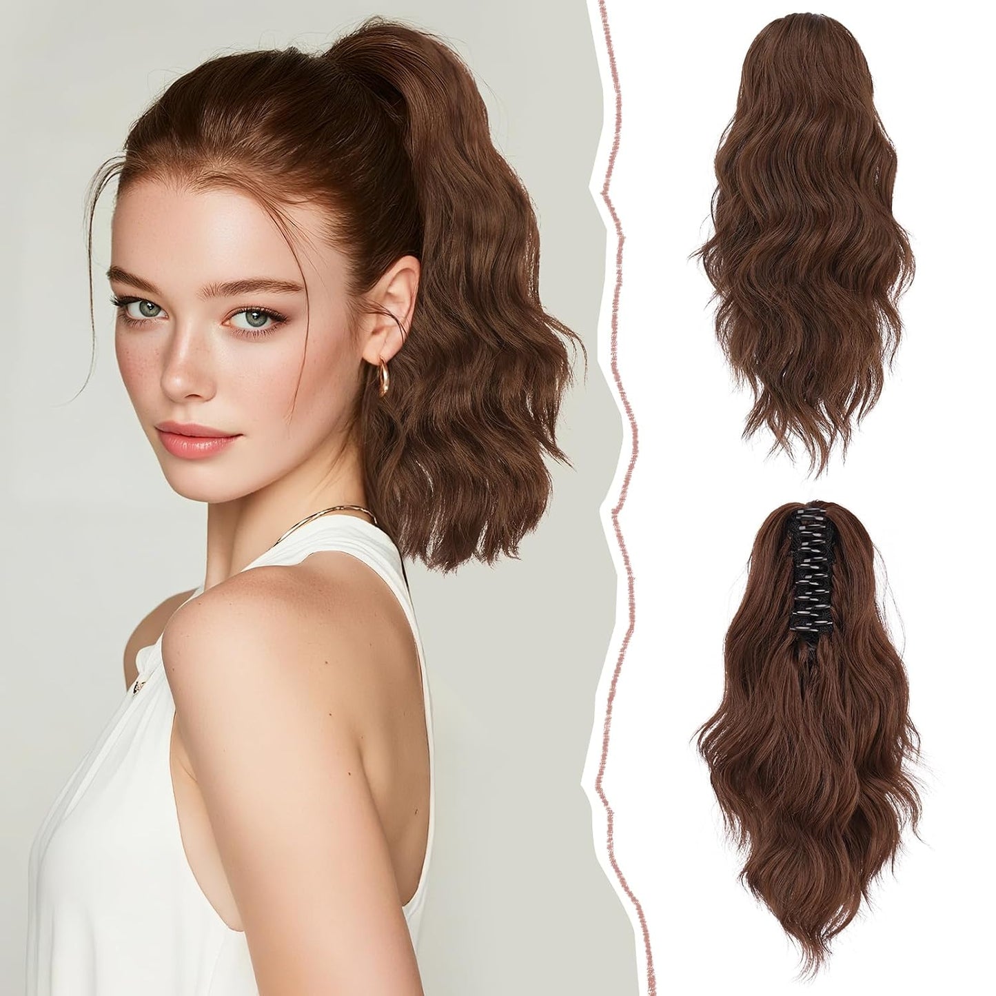 Ponytail Extension - Short Wavy Claw Clip-In Synthetic Hairpiece | Black Layered Curly Drawstring for Women