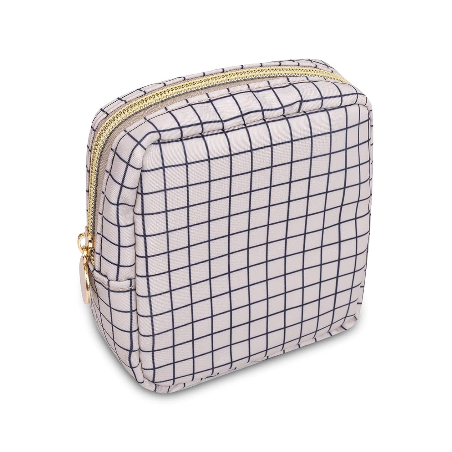 Waterproof Mini Floral Makeup Bag - Nylon Travel Pouch for Women | Cute Zipper Toiletry Organizer (Mini White-Flowers)