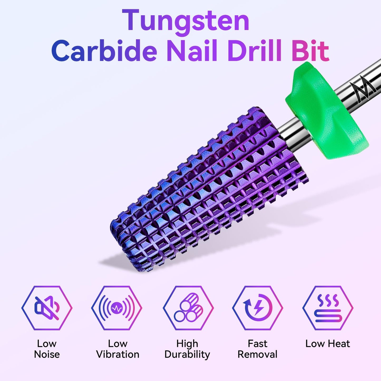 Makartt 5-in-1 Nail Drill Bits - 3/32" Shank Tungsten Carbide Tapered Bit for Fast Removal of Acrylic Nails, Hard Gel & Cuticles, Professional Nail E-File Bits for Nail Drill Machines (Fine, Purple）