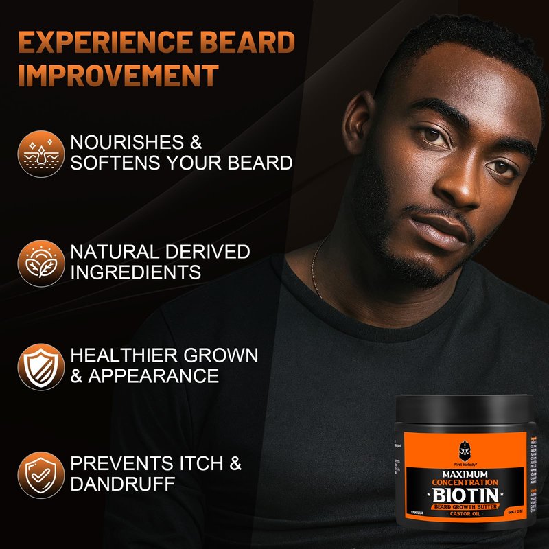 Beard Butter,Maximum Concentration Biotin,with Castor Oil and Argan & Jojoba Oils, Promotes Beard Growth, Styles, Strengthens & Softens Beards ,Unruly Beards While Relieving Itch,2 Ounce*2 (2 Pack)