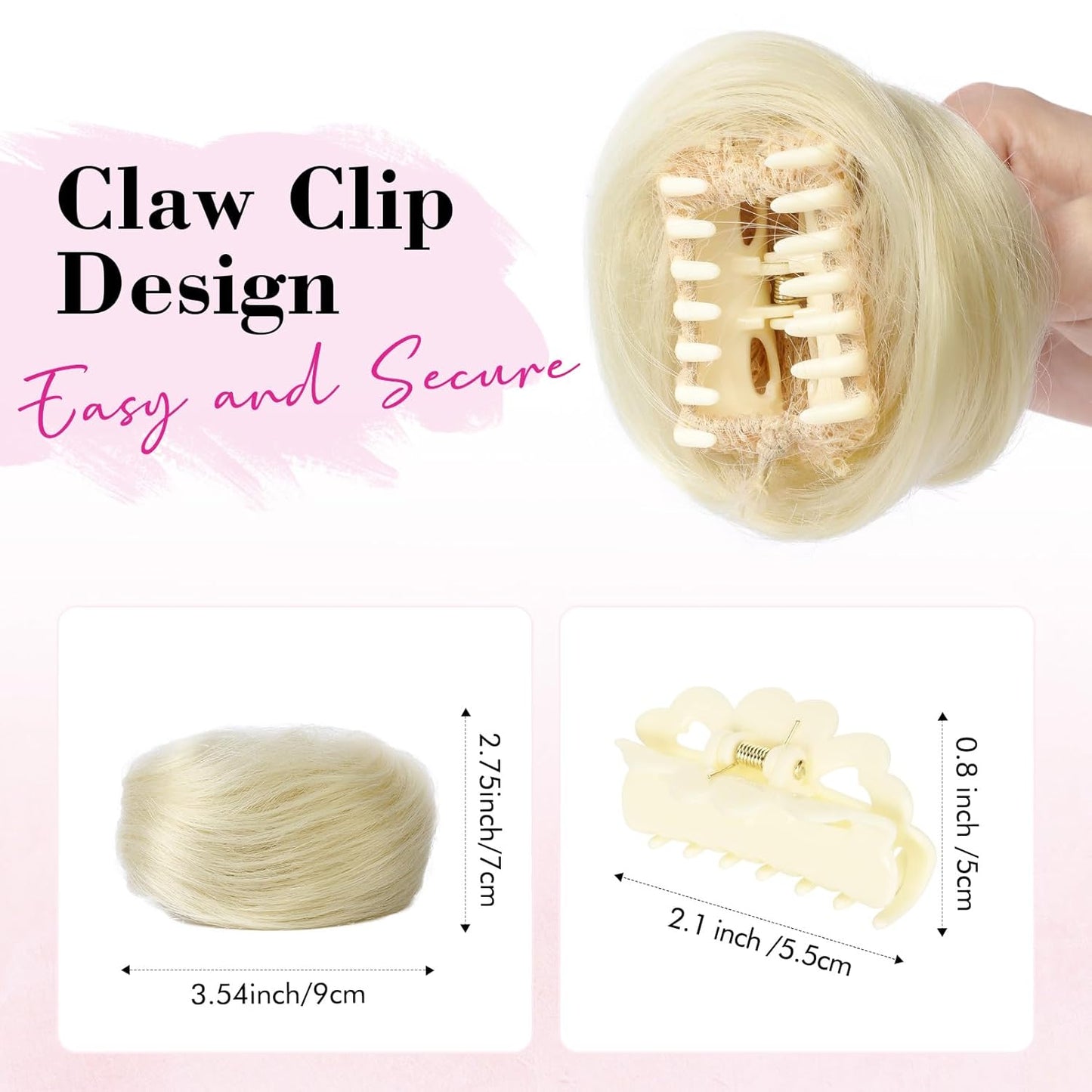 REECHO 2 PCS Mini Claw Clip in Messy & Cat Ears Hair Bun Extensions HB001 Wig Accessory Updo Hairpieces for Women (Pack of 2-3" Straight, Natural Blonde)