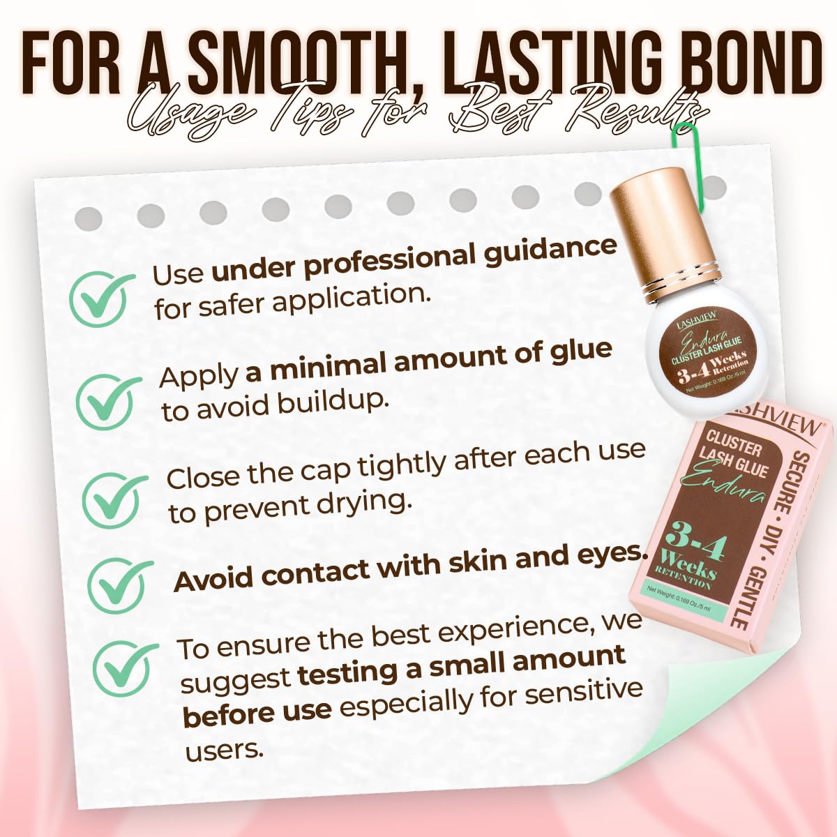 LASHVIEW Lash Cluster Glue Strong Hold, 3-4 Weeks Long-Lasting, Waterproof & Low Irritation, 2-3 Sec Drying Time, for Beginners & Professional Use(5ml)
