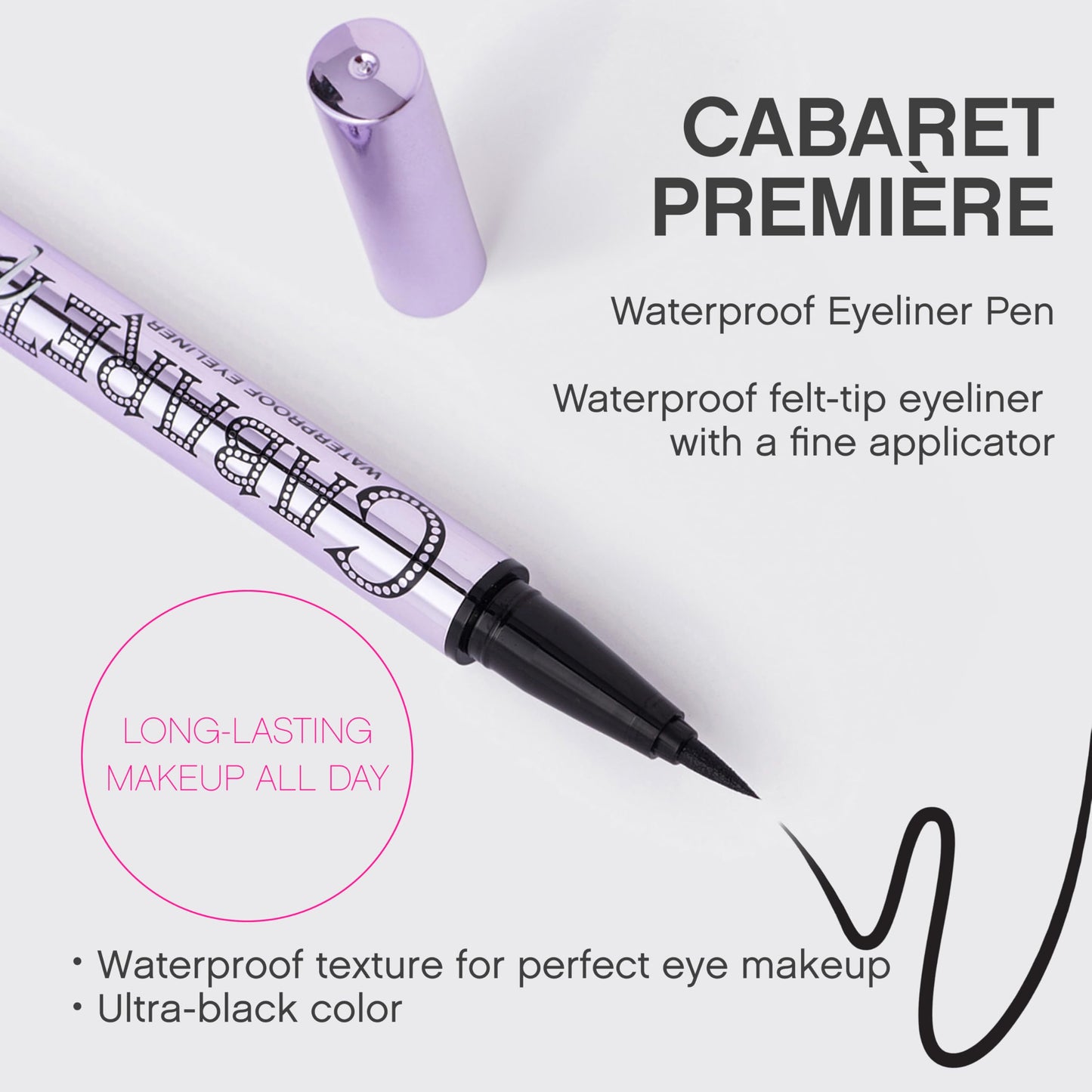 Vivienne Sabó Cabaret Premiere Waterproof Eyeliner Pen – Felt Tip Liquid Eyeliner, Matte Long Wear Eye Liner, Smudge-Proof Quick-Dry Precision Line Formula, Easy Removal, Black, 0.04 fl oz