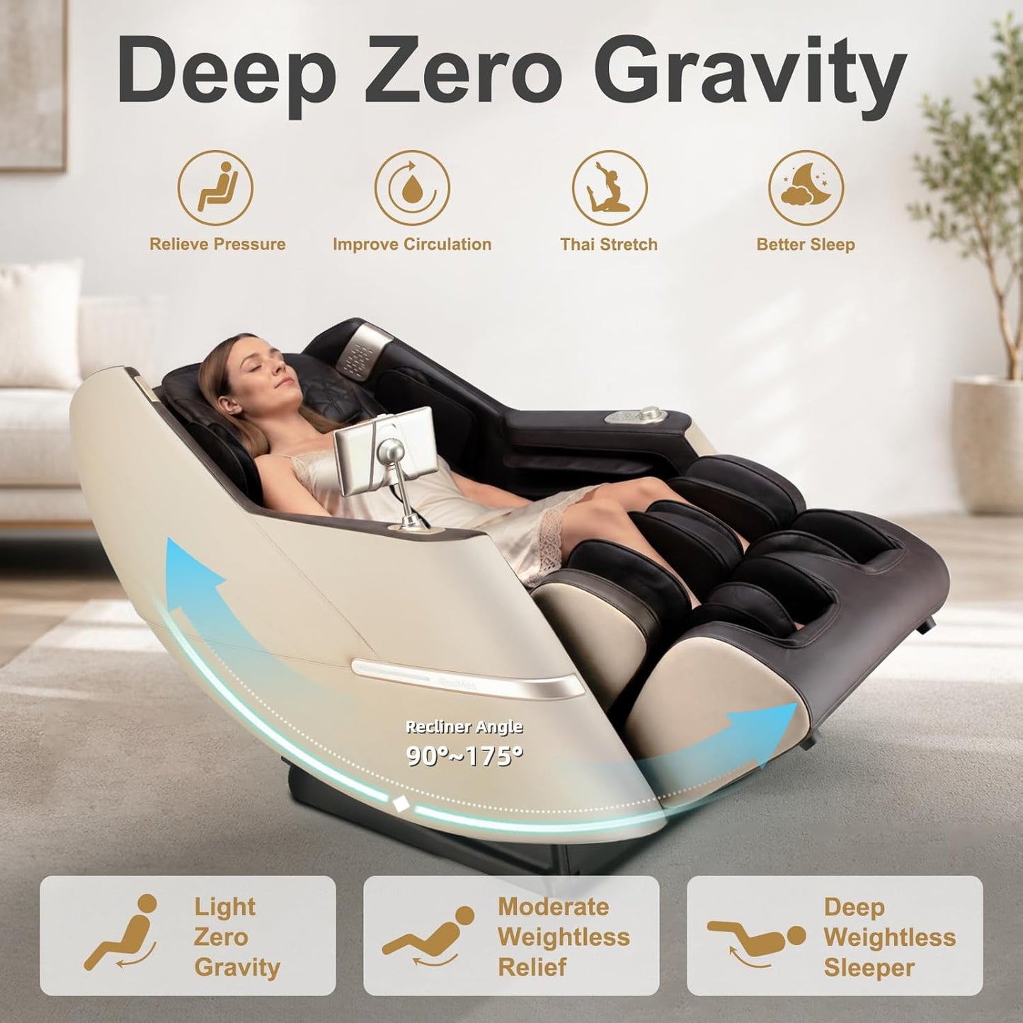 iBooMas Massage Chair - 2026 SL-Track Zero Gravity Shiatsu Recliner with 12+6 Modes & Heat Therapy | Beige & Brown