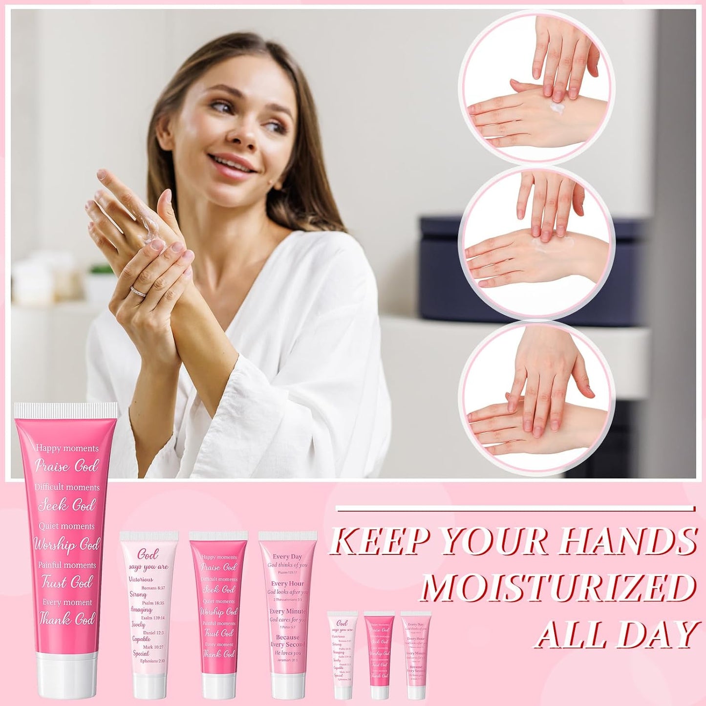 Christian Gifts for Mom - 12 Pink Hand Creams with Bible Verses | Perfect Mother's Day Church Favors