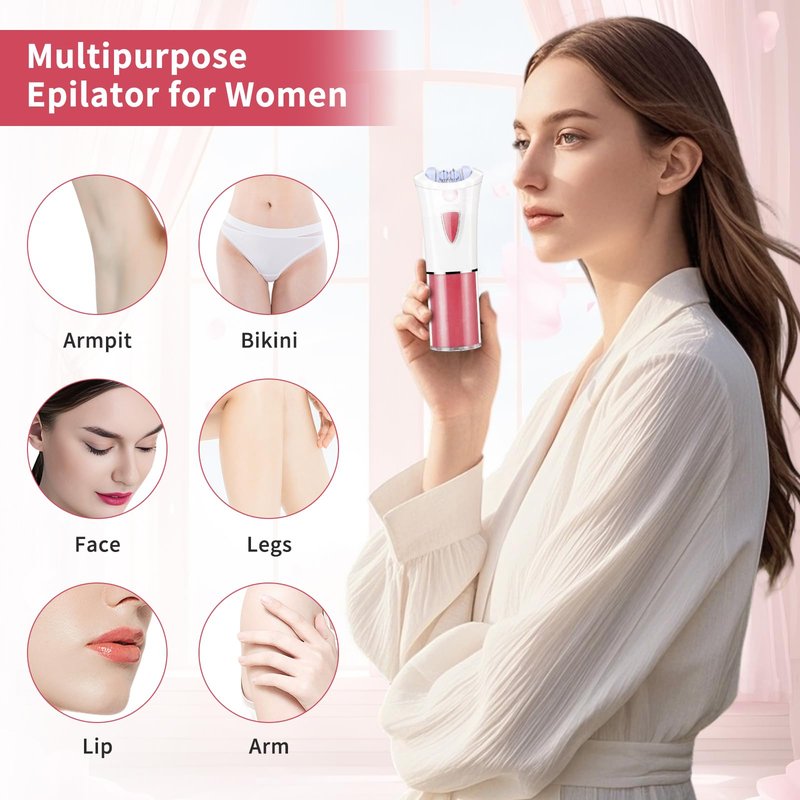 2026 Upgraded Facial Epilator for Women, Cordless Electric Tweezers Hair Removal Device with LED Light, Precise & Painless Face Epilator Hair Remover for Face/Lip/Arms/Legs/Bikini Line (Red)