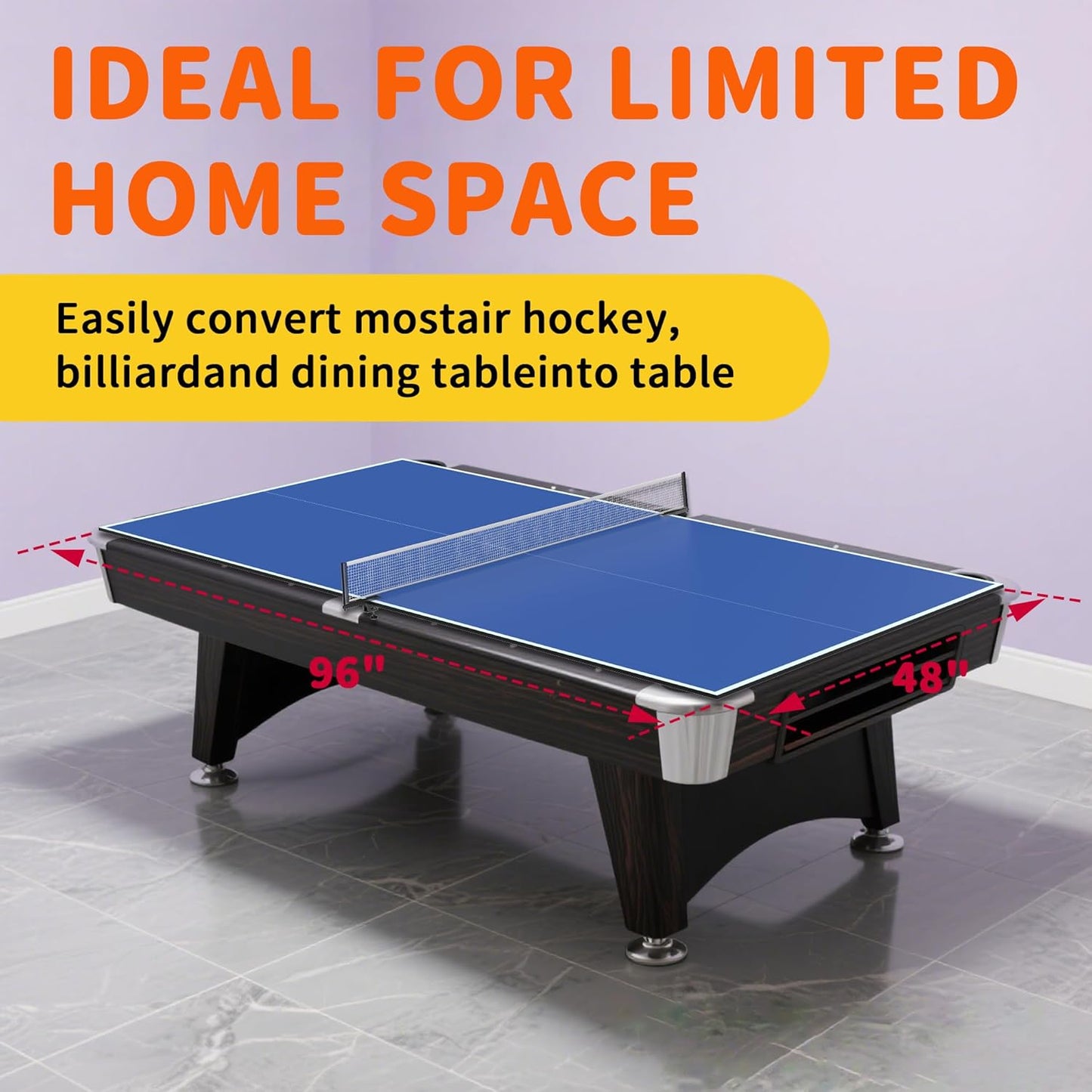 Ping Pong Table Top - 8x4 FT Foldable Indoor Table Tennis Conversion with Net & Foam Padding | Ideal for Game Rooms