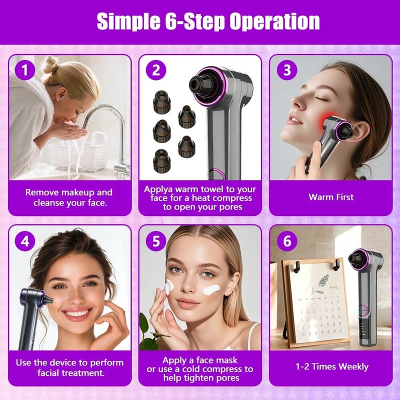 Blackhead Remover Vacuum - Pore Extractor with 3 Suction Levels & 5 Heads | Deep Cleansing Tool for Nose & T-Zone