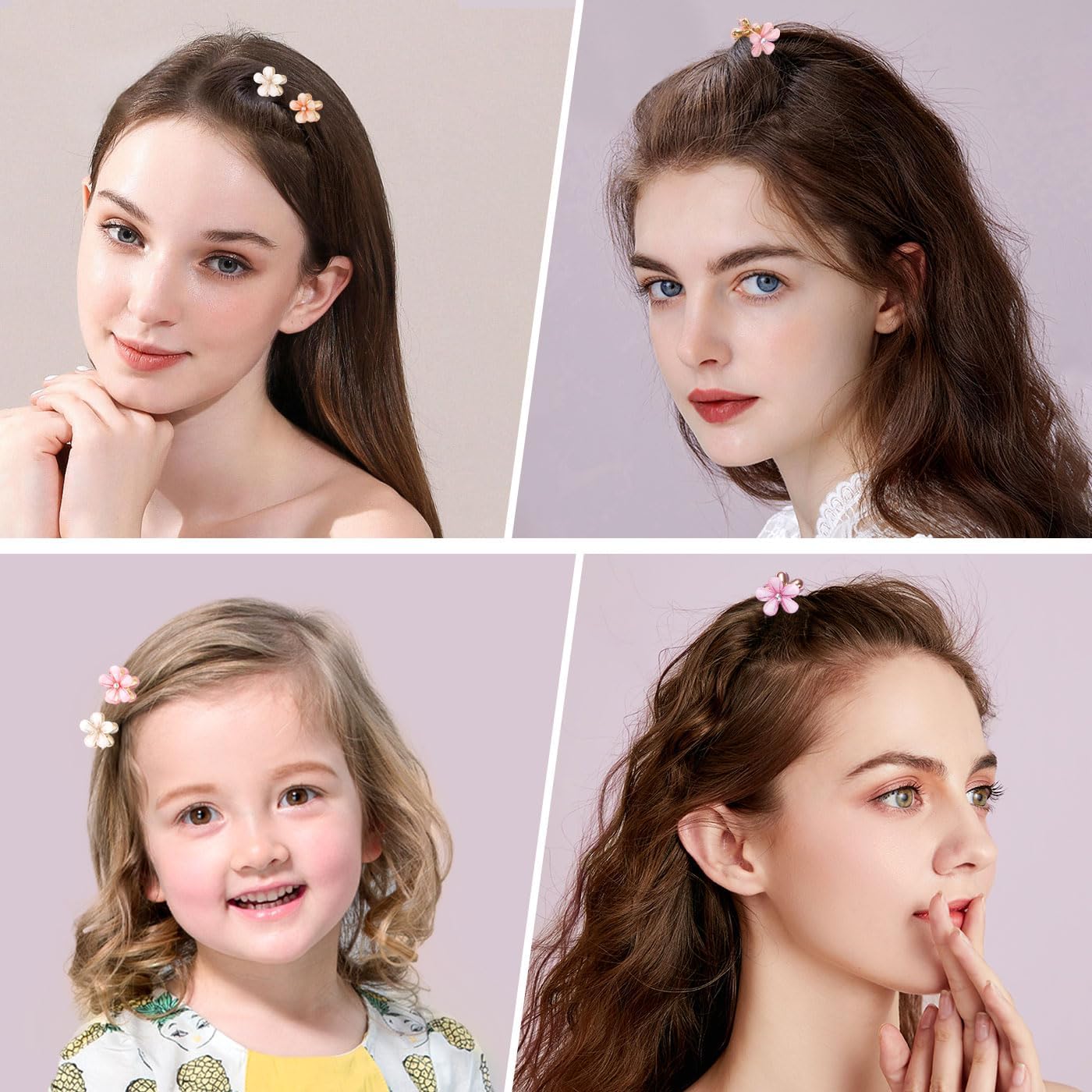 10 Pcs Small Crystal Flower Hair Claw Clips, 0.8" Mini Metal Bangs Pins for Thick Curly Hair Accessories for Women & Girls