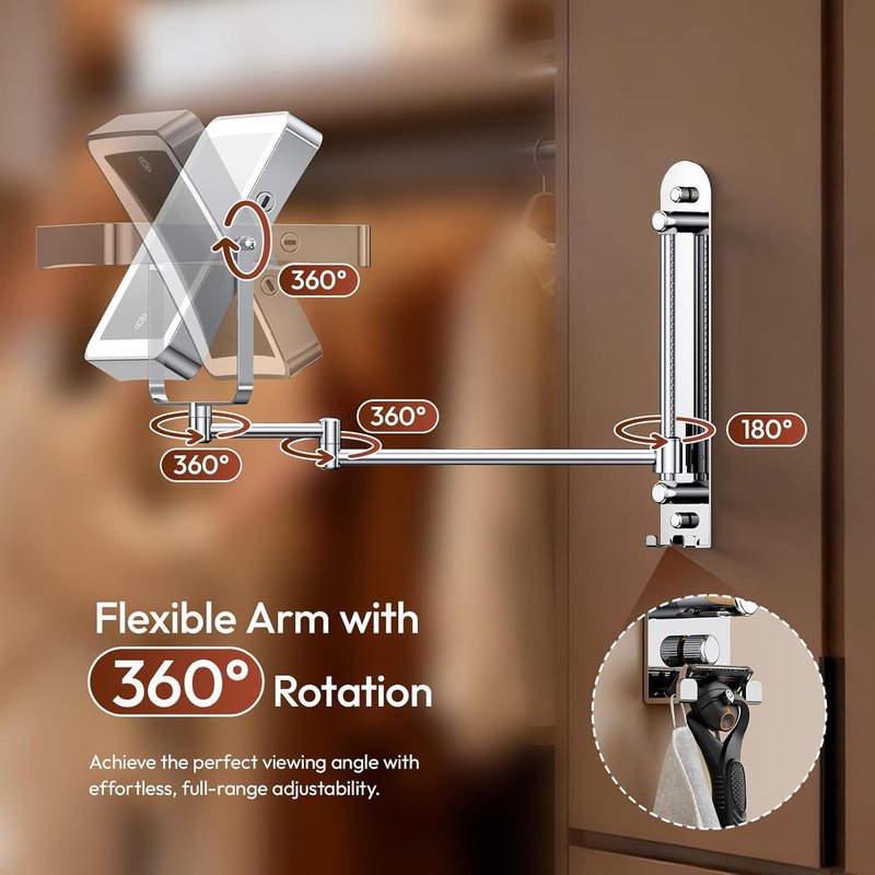 Height Adjustable Makeup Mirror - Lighted 10X Magnifying Design | 7in Slide Rail & 360° Extended Arm