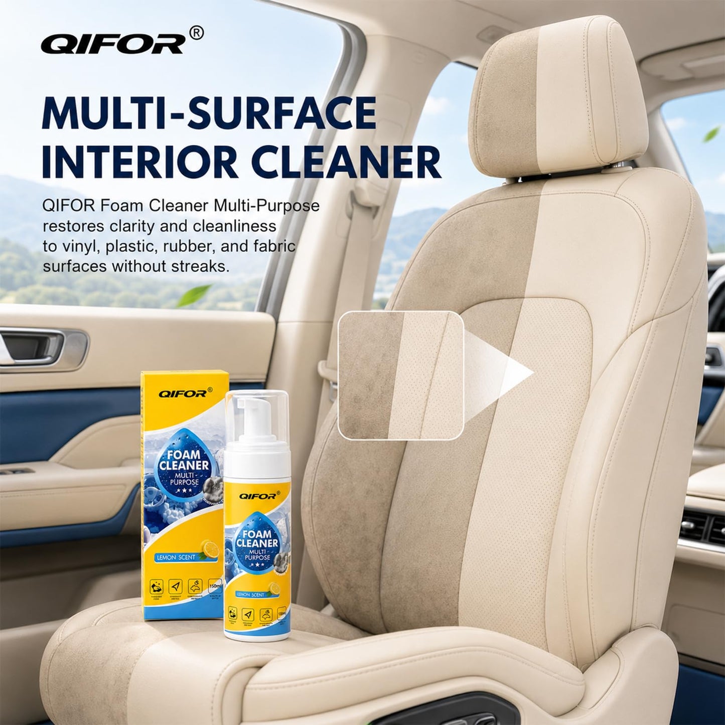QIFOR Interior Cleaner,Effective Car Leather Car Seat Cleaner(1 PCS)