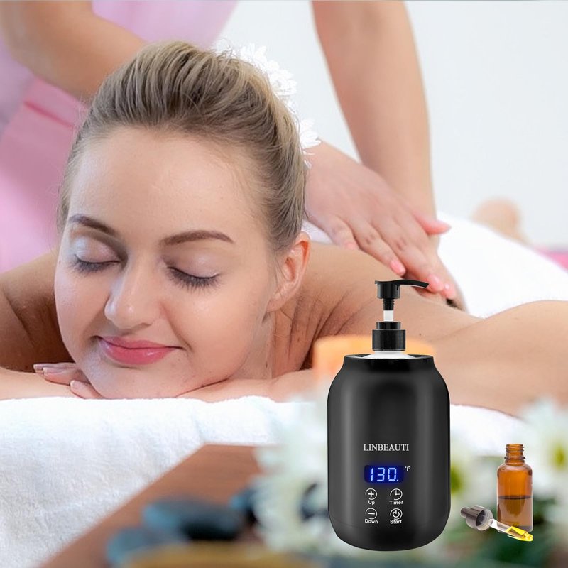 Massage Oil Warmer with Two Oil Bottle Dispenser, Lotion Bottle Warmer Dispenser Heater, Smart Touch Key Electric Warm Lotion Dispenser, Lube Gel Cream Warmer for Home Pro Salon Spa Massage