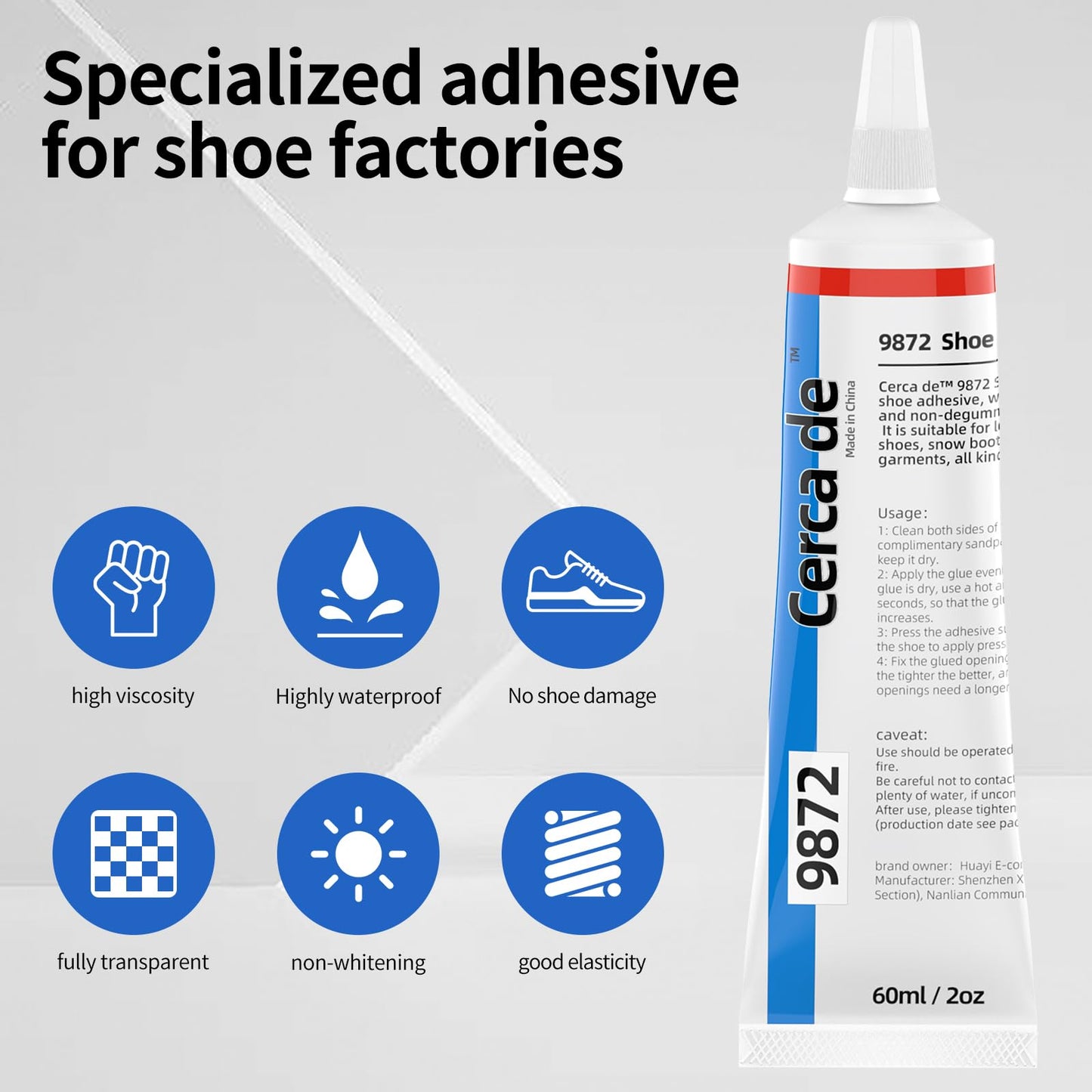 Cerca de Shoe Glue Heavy Duty，Shoe Sole Repair Adhesive，Clear, Waterproof, high Strength, Strong.Shoe Cement for Sneakers, Leather Shoes, Hiking Shoes, Boots, Sandals, 2oz.
