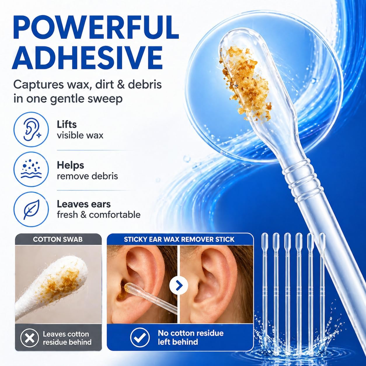 2-in-1 Sticky Ear Cleaning Stick - Gentle Dual-Ended Ear Wax Remover | Reusable Travel Tool (48 Count)