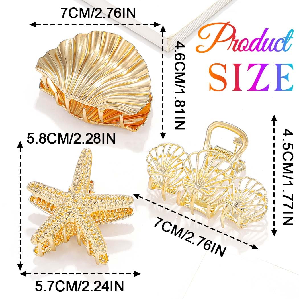 Starfish Claw Clips - Gold Metal Seashell Hair Accessories for Women | Mermaid Style
