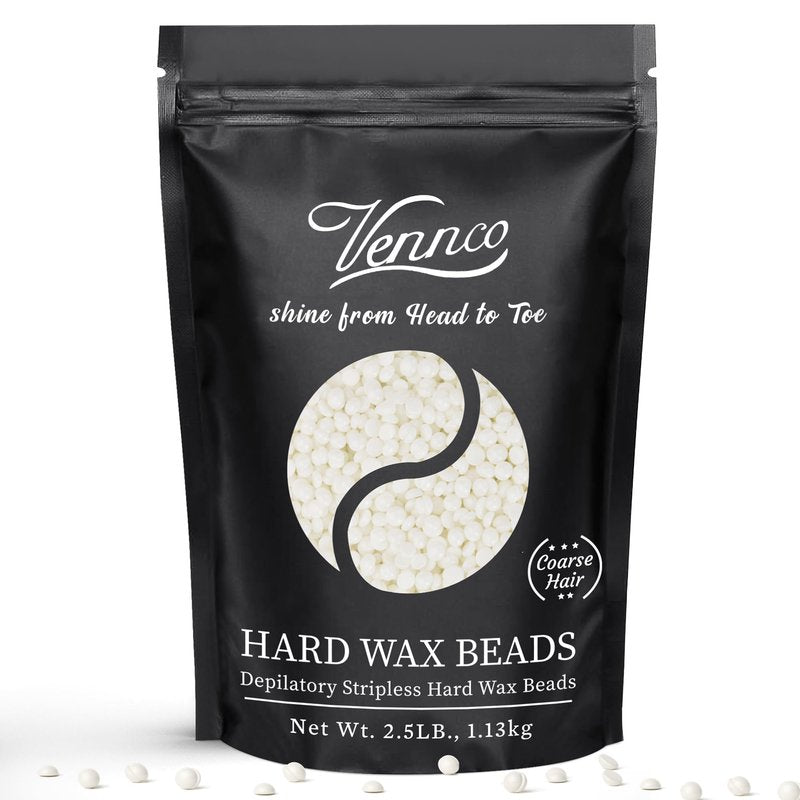 VENNCO 2.5 LB White Hard Wax Beads for Hair Removal – Unscented Stripless Wax Beads Bulk for Coarse Hair, Full Body Waxing, Bikini & Brazilian Waxing, Professional Hard Wax for Home & Salon Use