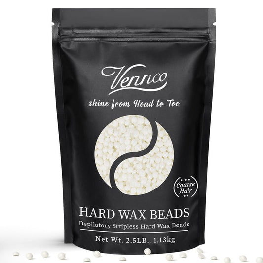 VENNCO 2.5 LB White Hard Wax Beads for Hair Removal – Unscented Stripless Wax Beads Bulk for Coarse Hair, Full Body Waxing, Bikini & Brazilian Waxing, Professional Hard Wax for Home & Salon Use