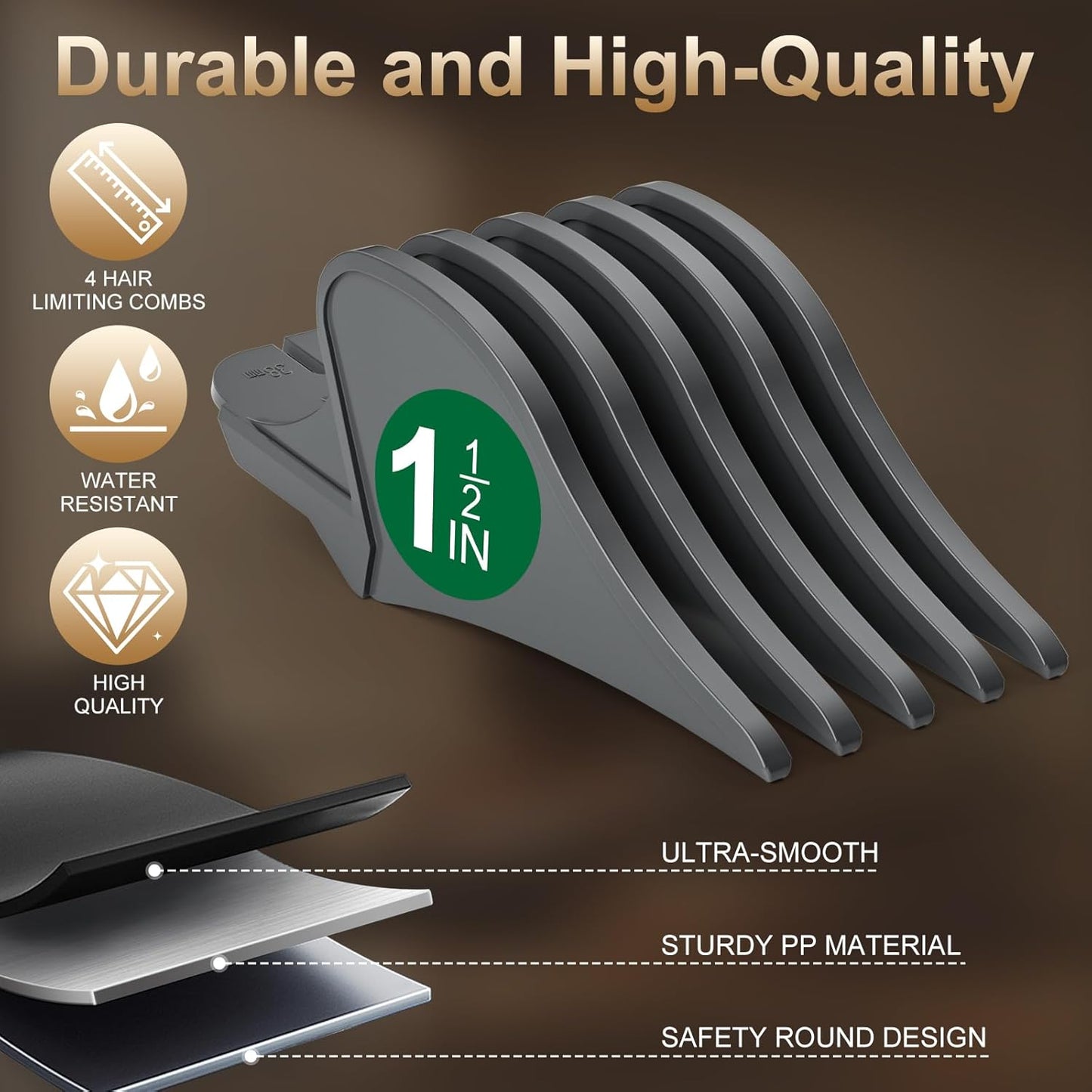 Clipper Guards Set - 4 Pack Replacement Guides for Wahl Clippers | 1.25", 1.5", 1.75", 2" Gray