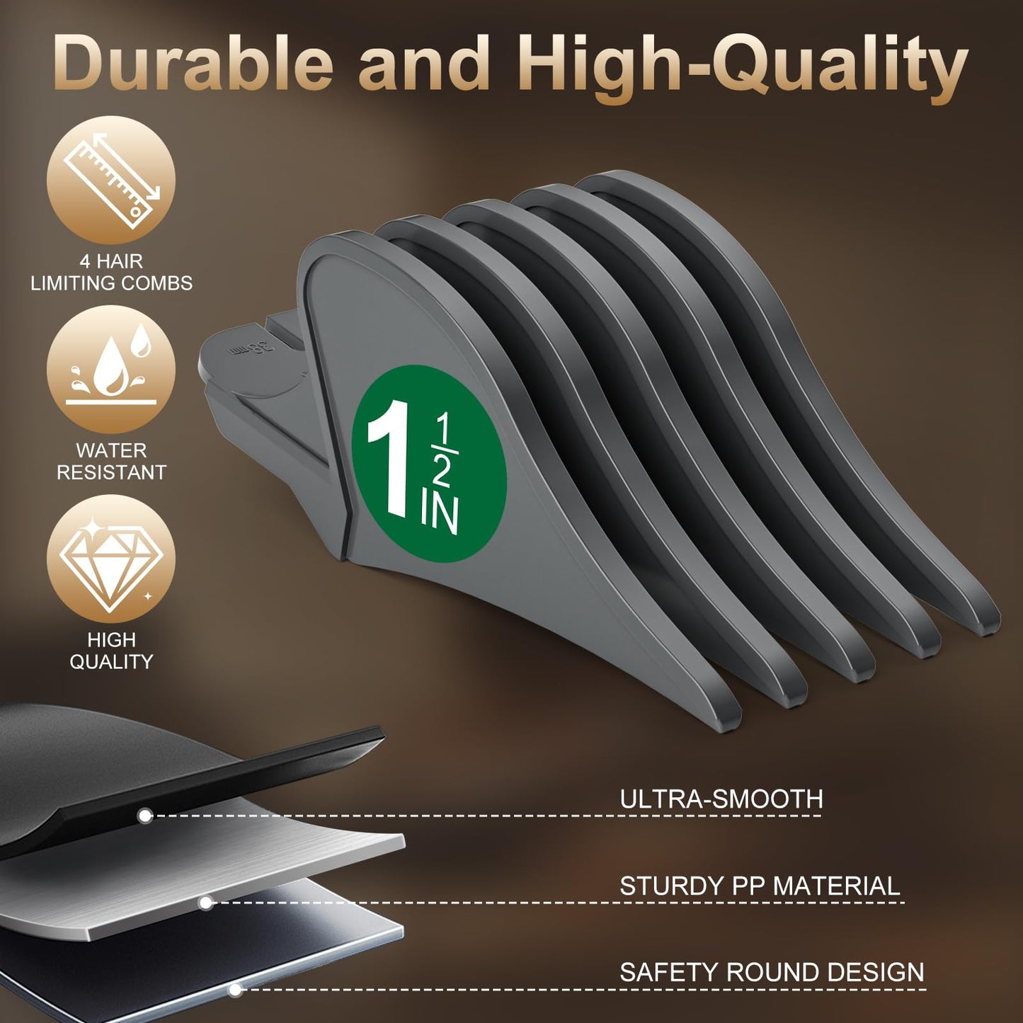 Clipper Guards Set, 4 Pack 1.25", 1.5", 1.75", 2" Compatible with Most Wahl Clippers, Gray Replacement Guides