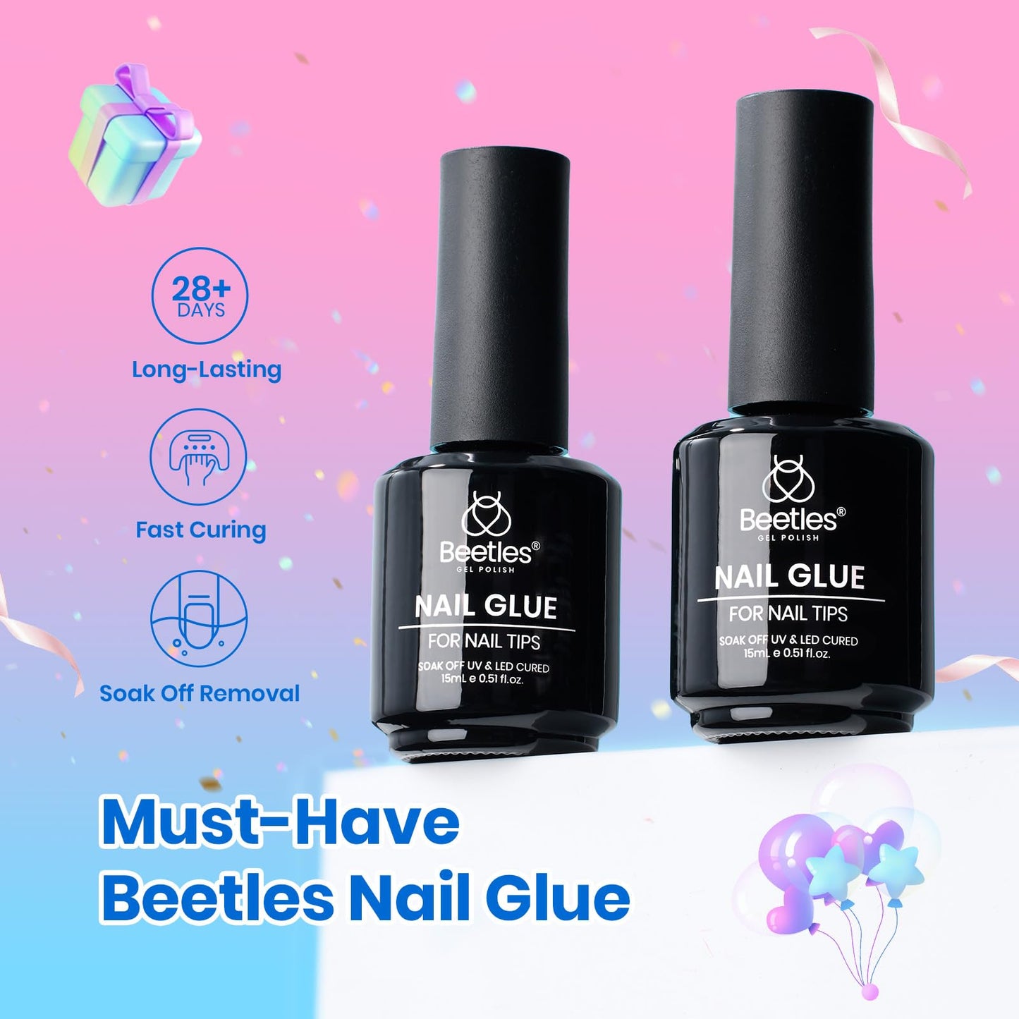 beetles Gel Polish 9 In 1 Gel Nail Glue for Clear Acrylic Nail Tips 2 Pcs 15ml Long Lasting Nail Gel Kit for False Nails Tips, Base Blooming Nail Gel, U V Light Required, Gift for Women