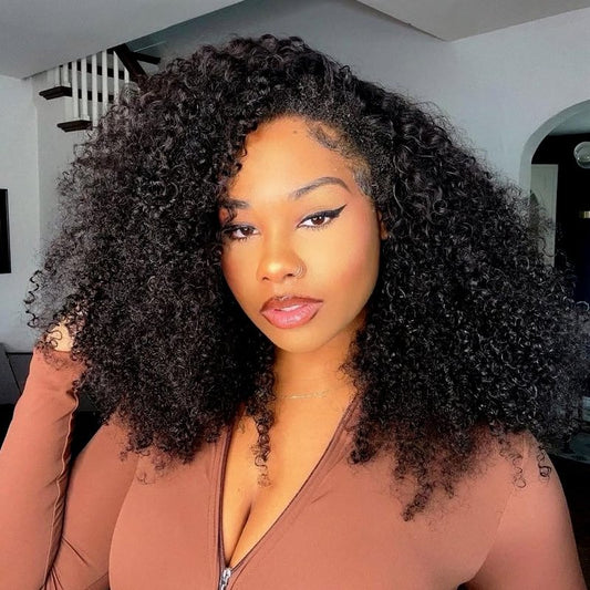 Kinky Curly Half Wig - 200 Density Human Hair | Seamless Flip Over Design, 20 Inch, Glueless & Beginner Friendly