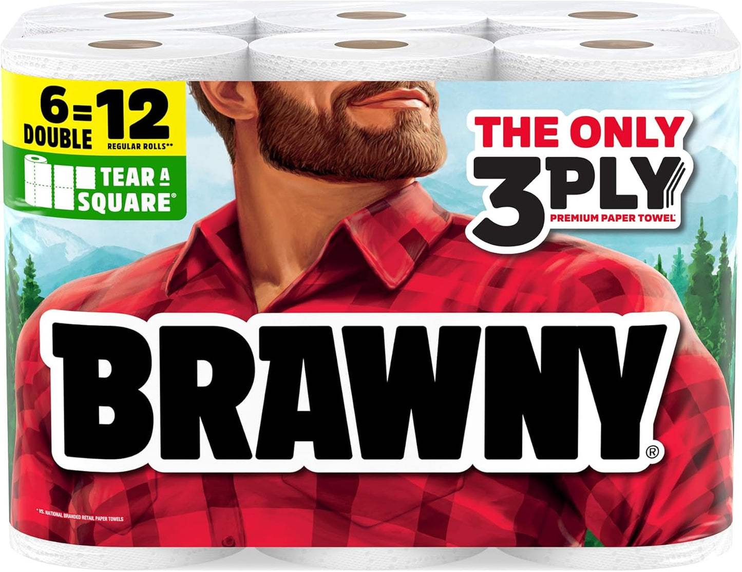 Brawny Paper Towels - 3-Ply Tear-A-Square, Strong & Absorbent | 12 XL Family Rolls (30 Regular Rolls)