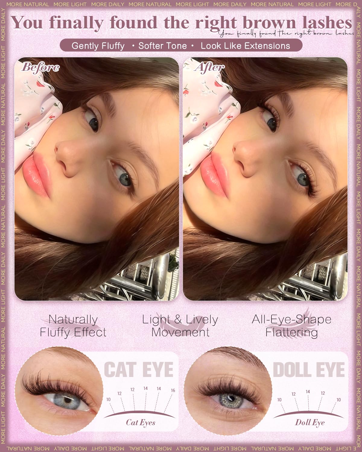 Fluffy Brown Lash Clusters - Natural 10-16mm Eyelash Extensions | Wispy Dark Brown Individual Lashes with Soft Band