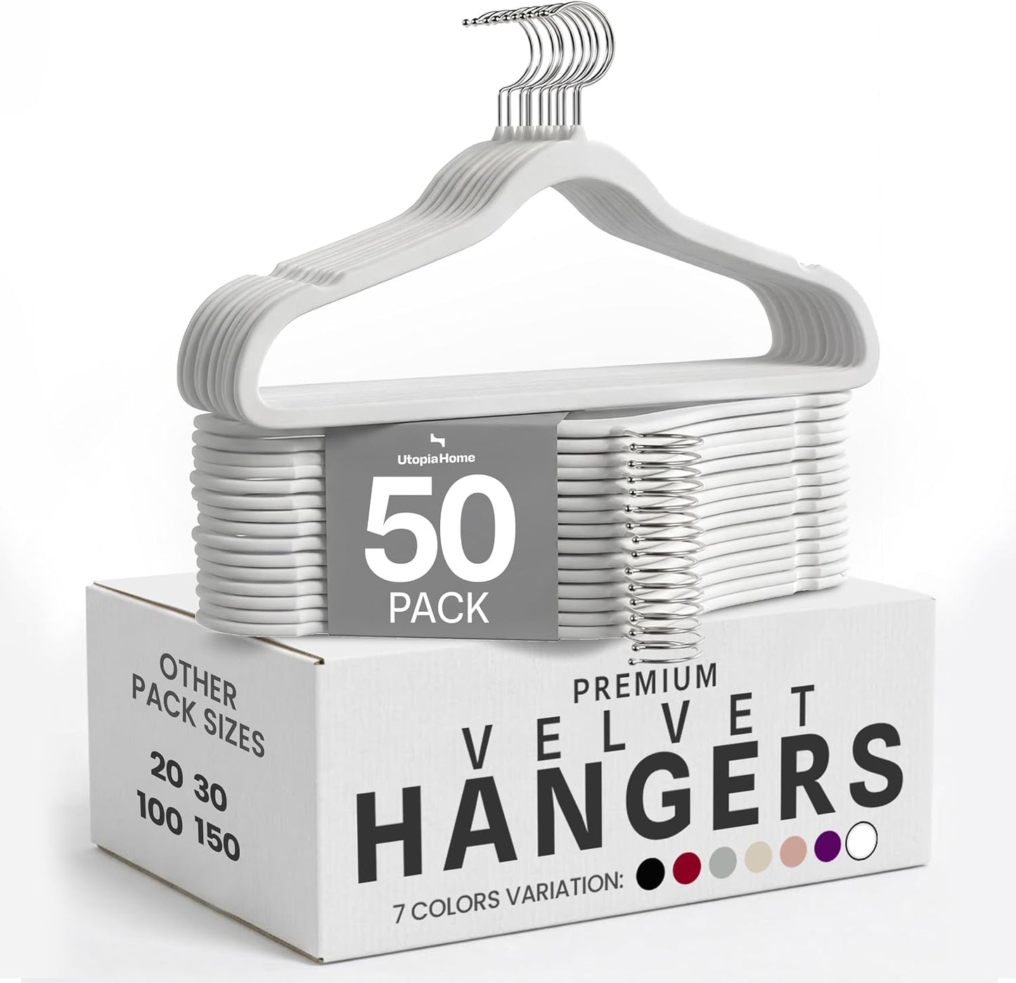 Utopia Home Velvet Hangers - Non-Slip Slim Coat & Pant Hangers | 50 Pack, 360° Swivel Hook, Black