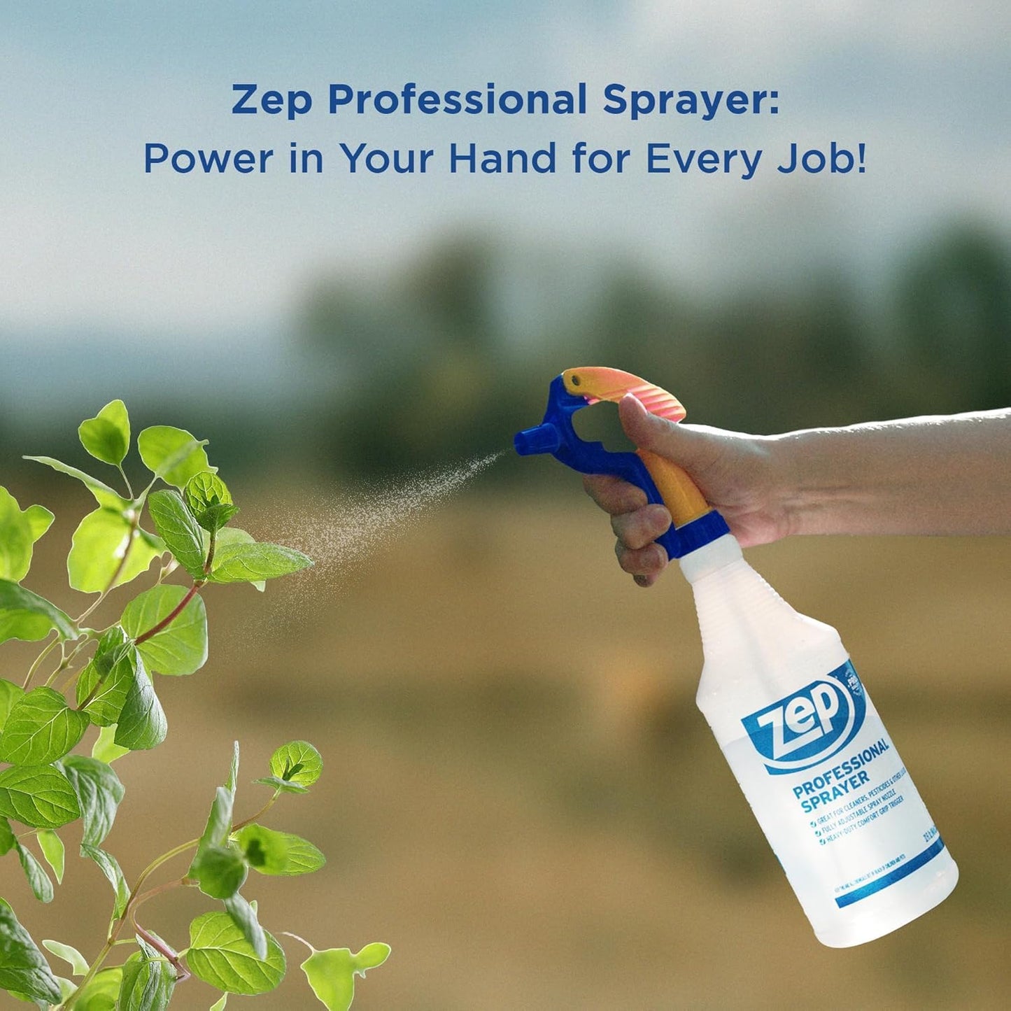 ZEP Professional Spray Bottle - 32 oz Adjustable Nozzle | Fine Mist & Powerful Spray, Refillable (Pack of 3)