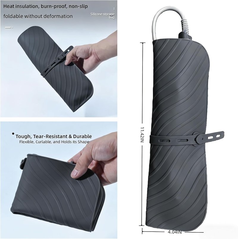 Silicone Heat Resistant Mat Pouch - 2 in 1 Portable Travel Bag for Curling Iron & Hair Tools | Black