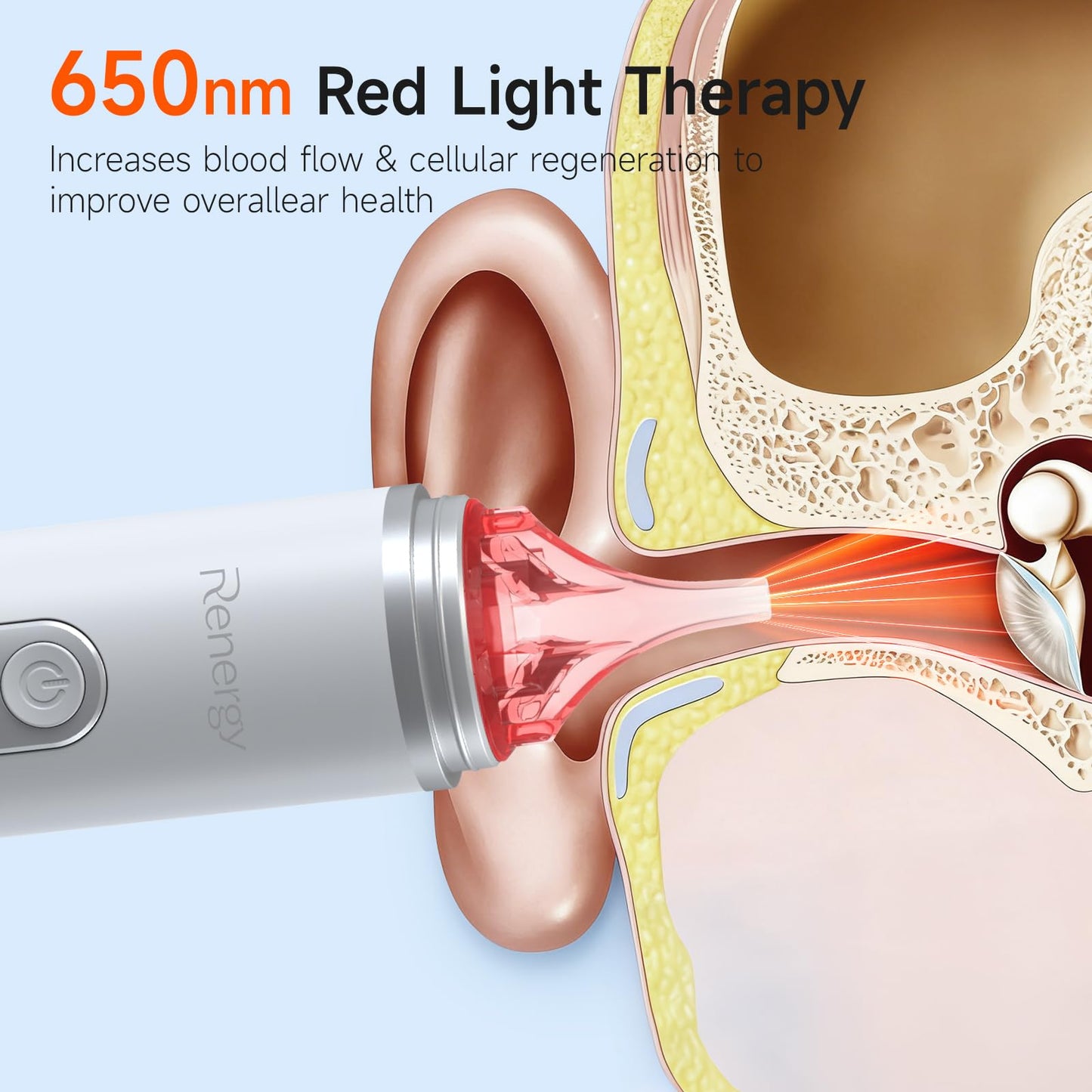 Renergy Ear Dryer, Rechargeable Ear Water Drying Aid with Red Light Therapy, Electric Ear Water Remover with 3 Airflow Modes & Massage for Dry Ears, Swimmers, Showers, Water Sports, Hearing Aid Use